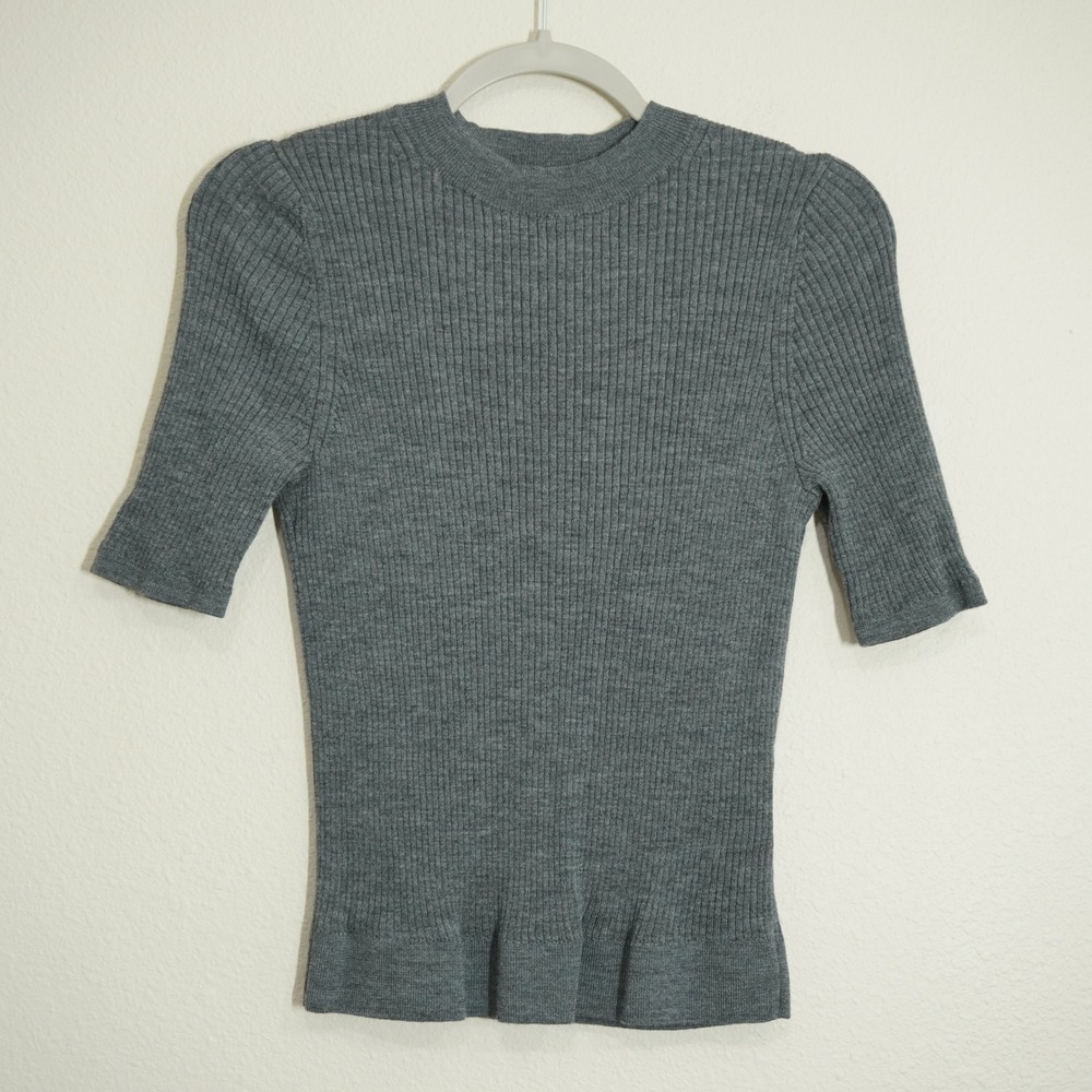 Uniqlo Women's Size XL 100% Merino Wool Ribbed Short Sleeve Ribbed Shirt Chic